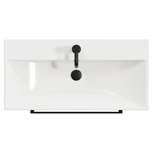 Napoli Deep Blue 800mm Floor Standing Vanity Unit with 1 Tap Hole Slim Edge Basin and 2 Drawers with Matt Black Handles View from Top