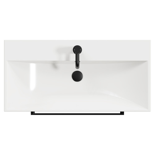 Napoli Olive Green 800mm Floor Standing Vanity Unit with 1 Tap Hole Slim Edge Basin and 2 Drawers with Matt Black Handles View from Top