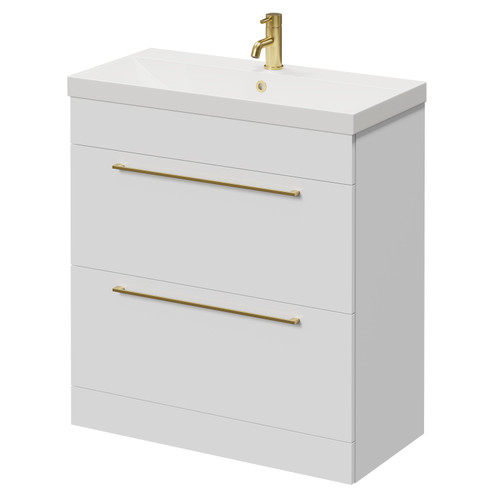 Napoli Gloss White 800mm Floor Standing Vanity Unit with 1 Tap Hole Slim Edge Basin and 2 Drawers with Brushed Brass Handles Right Hand View