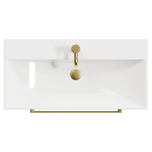 Napoli Gloss White 800mm Wall Mounted Vanity Unit with 1 Tap Hole Slim Edge Basin and 2 Drawers with Brushed Brass Handles View from Top