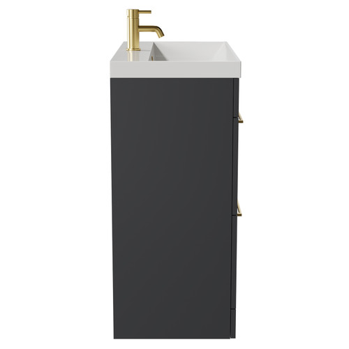 Napoli Gloss Grey 800mm Floor Standing Vanity Unit with 1 Tap Hole Slim Edge Basin and 2 Drawers with Brushed Brass Handles View from Side