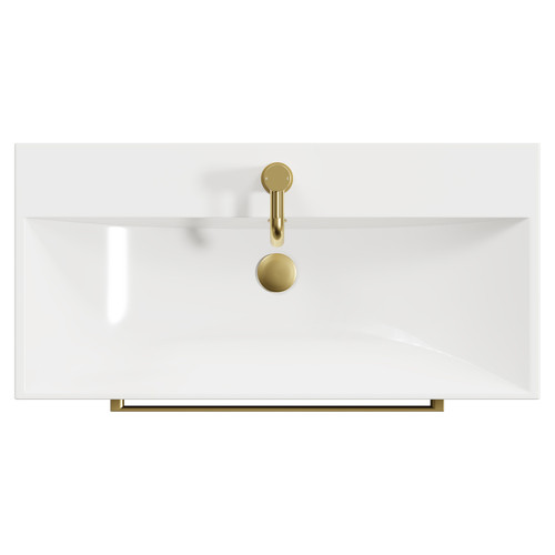 Napoli Gloss Grey 800mm Floor Standing Vanity Unit with 1 Tap Hole Slim Edge Basin and 2 Drawers with Brushed Brass Handles View from Top