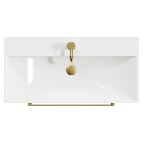 Napoli Gloss Grey 800mm Wall Mounted Vanity Unit with 1 Tap Hole Slim Edge Basin and 2 Drawers with Brushed Brass Handles View from Top