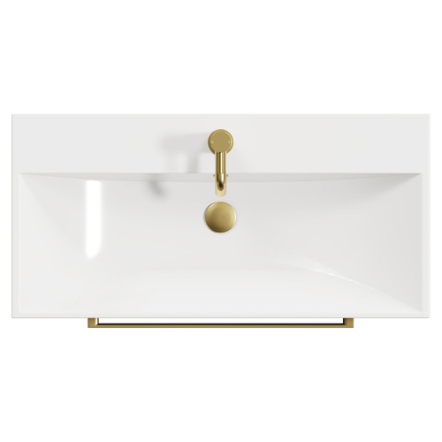 Napoli Nero Oak 800mm Wall Mounted Vanity Unit with 1 Tap Hole Slim Edge Basin and 2 Drawers with Brushed Brass Handles View from Top
