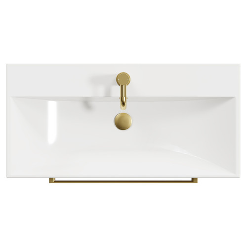Napoli Bordalino Oak 800mm Floor Standing Vanity Unit with 1 Tap Hole Slim Edge Basin and 2 Drawers with Brushed Brass Handles View from Top