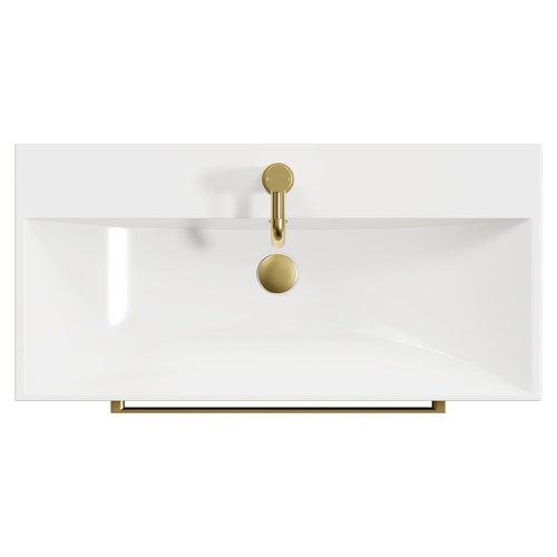 Napoli Deep Blue 800mm Floor Standing Vanity Unit with 1 Tap Hole Slim Edge Basin and 2 Drawers with Brushed Brass Handles View from Top