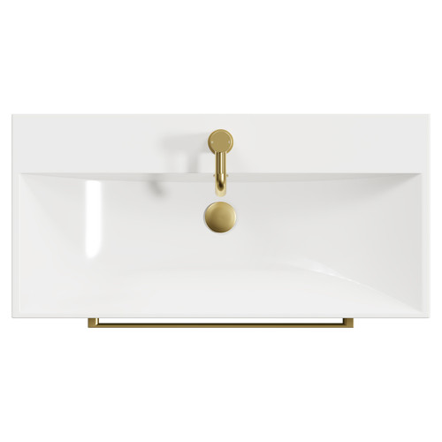 Napoli Olive Green 800mm Floor Standing Vanity Unit with 1 Tap Hole Slim Edge Basin and 2 Drawers with Brushed Brass Handles View from Top
