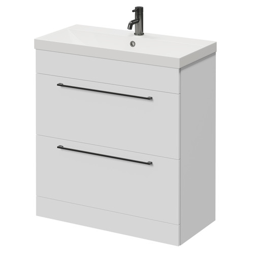 Napoli Gloss White 800mm Floor Standing Vanity Unit with 1 Tap Hole Slim Edge Basin and 2 Drawers with Gunmetal Grey Handles Right Hand View