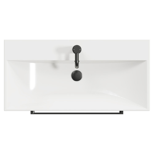 Napoli Gloss White 800mm Wall Mounted Vanity Unit with 1 Tap Hole Slim Edge Basin and 2 Drawers with Gunmetal Grey Handles View from Top