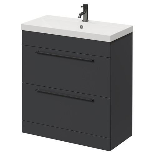 Napoli Gloss Grey 800mm Floor Standing Vanity Unit with 1 Tap Hole Slim Edge Basin and 2 Drawers with Gunmetal Grey Handles Right Hand View