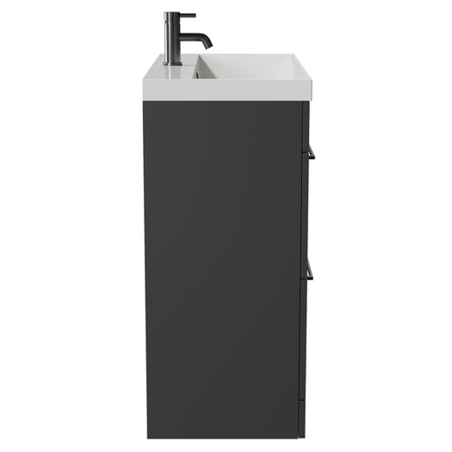 Napoli Gloss Grey 800mm Floor Standing Vanity Unit with 1 Tap Hole Slim Edge Basin and 2 Drawers with Gunmetal Grey Handles View from Side