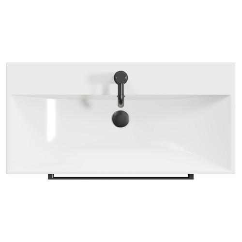 Napoli Gloss Grey 800mm Wall Mounted Vanity Unit with 1 Tap Hole Slim Edge Basin and 2 Drawers with Gunmetal Grey Handles View from Top