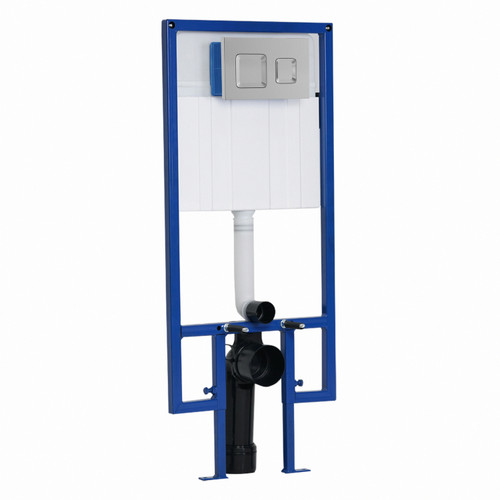 Jesi Mechanical Low Height Concealed Cistern with Wall Frame and Chrome Dual Flush Plate with Square Buttons View from Front