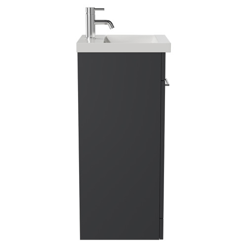 Napoli Gloss Grey 400mm Floor Standing Vanity Unit with 1 Tap Hole Glide Basin and Single Door with Chrome Handle View from Side