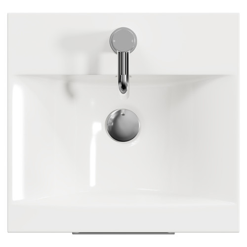 Napoli Gloss Grey 400mm Floor Standing Vanity Unit with 1 Tap Hole Glide Basin and Single Door with Chrome Handle View from Top