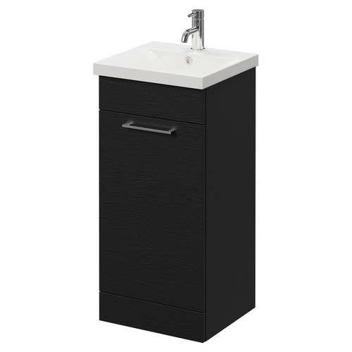 Napoli Nero Oak 400mm Floor Standing Vanity Unit with 1 Tap Hole Glide Basin and Single Door with Chrome Handle Right Hand View