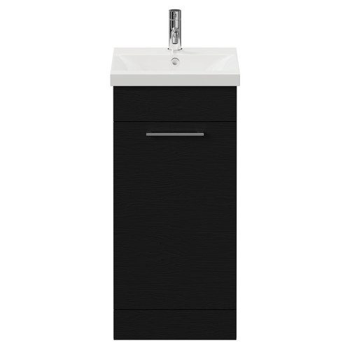 Napoli Nero Oak 400mm Floor Standing Vanity Unit with 1 Tap Hole Glide Basin and Single Door with Chrome Handle View from Front