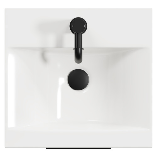 Napoli Olive Green 400mm Floor Standing Vanity Unit with 1 Tap Hole Glide Basin and Single Door with Matt Black Handle View from Top