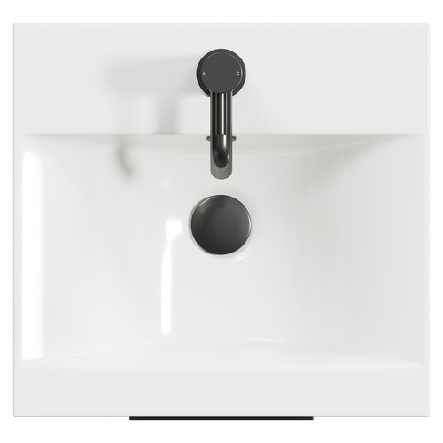 Napoli Gloss White 400mm Floor Standing Vanity Unit with 1 Tap Hole Glide Basin and Single Door with Gunmetal Grey Handle View from Top