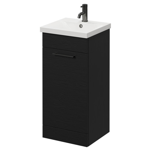 Napoli Nero Oak 400mm Floor Standing Vanity Unit with 1 Tap Hole Glide Basin and Single Door with Gunmetal Grey Handle Right Hand View
