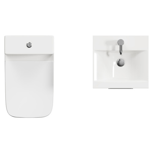 Napoli Gloss White 400mm Vanity Unit and Toilet Suite including Kingston Rimless Close Coupled Toilet and Floor Standing Vanity Unit with Single Door and Chrome Handle View from Top