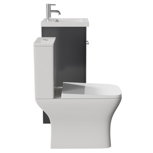 Napoli Gloss Grey 400mm Vanity Unit and Toilet Suite including Kingston Rimless Close Coupled Toilet and Floor Standing Vanity Unit with Single Door and Chrome Handle View from Side