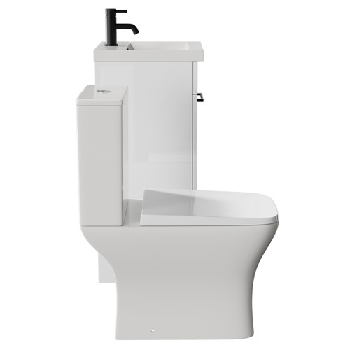 Napoli Gloss White 400mm Vanity Unit and Toilet Suite including Kingston Rimless Close Coupled Toilet and Floor Standing Vanity Unit with Single Door and Matt Black Handle View from Side