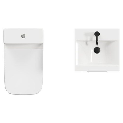 Napoli Gloss White 400mm Vanity Unit and Toilet Suite including Kingston Rimless Close Coupled Toilet and Floor Standing Vanity Unit with Single Door and Matt Black Handle View from Top