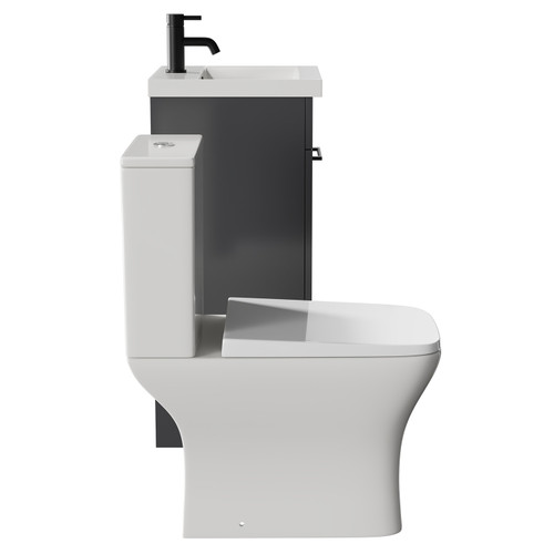 Napoli Gloss Grey 400mm Vanity Unit and Toilet Suite including Kingston Rimless Close Coupled Toilet and Floor Standing Vanity Unit with Single Door and Matt Black Handle View from Side