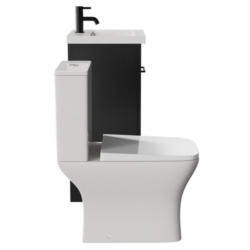 Napoli Nero Oak 400mm Vanity Unit and Toilet Suite including Kingston Rimless Close Coupled Toilet and Floor Standing Vanity Unit with Single Door and Matt Black Handle View from Side