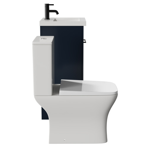Napoli Deep Blue 400mm Vanity Unit and Toilet Suite including Kingston Rimless Close Coupled Toilet and Floor Standing Vanity Unit with Single Door and Matt Black Handle View from Side
