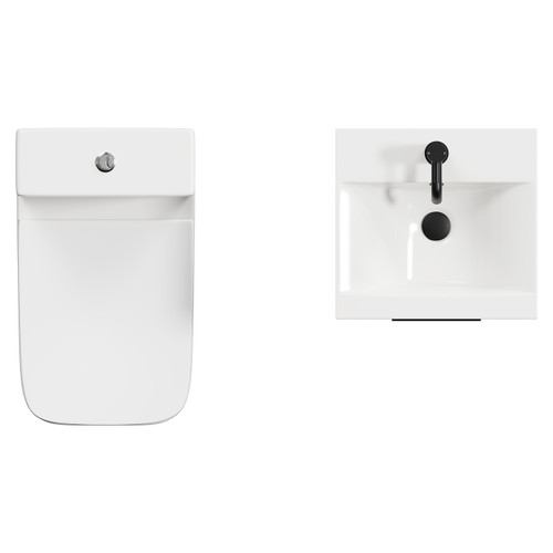 Napoli Deep Blue 400mm Vanity Unit and Toilet Suite including Kingston Rimless Close Coupled Toilet and Floor Standing Vanity Unit with Single Door and Matt Black Handle View from Top