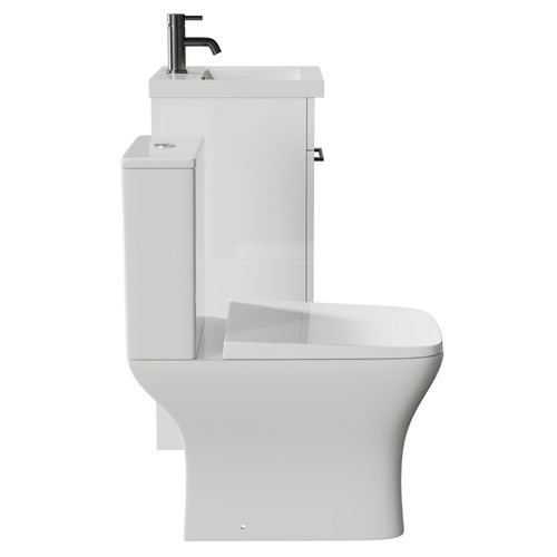 Napoli Gloss White 400mm Vanity Unit and Toilet Suite including Kingston Rimless Close Coupled Toilet and Floor Standing Vanity Unit with Single Door and Gunmetal Grey Handle View from Side