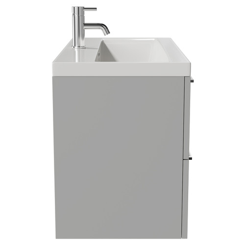 Napoli 390 Gloss Grey Pearl 800mm Wall Mounted Vanity Unit with 1 Tap Hole Basin and 2 Drawers with Polished Chrome Handles Side View