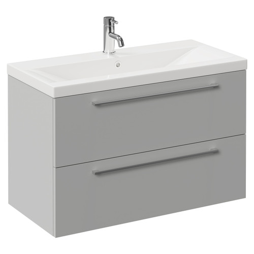 Napoli 390 Gloss Grey Pearl 800mm Wall Mounted Vanity Unit with 1 Tap Hole Basin and 2 Drawers with Polished Chrome Handles Left Hand View