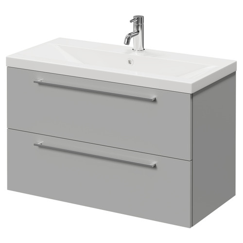 Napoli 390 Gloss Grey Pearl 800mm Wall Mounted Vanity Unit with 1 Tap Hole Basin and 2 Drawers with Polished Chrome Handles Right Hand View