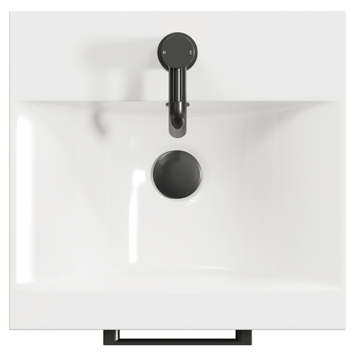 Napoli Tobacco Oak 400mm Floor Standing Vanity Unit with 1 Tap Hole Glide Basin and Single Door with Gunmetal Grey Handle View from Top