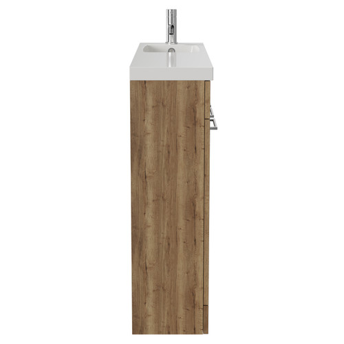 Napoli Combination Tobacco Oak 1000mm Floor Standing Vanity Unit with Slimline 1 Tap Hole Round Basin and 4 Doors with Chrome Handles View from Side