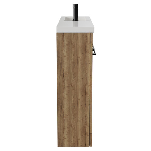 Napoli Combination Tobacco Oak 1000mm Floor Standing Vanity Unit with Slimline 1 Tap Hole Basin and 4 Doors with Matt Black Handles View from Side