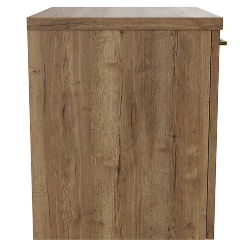 Napoli Tobacco Oak 500mm Wall Mounted Vanity Unit for Countertop Basins with Single Drawer and Brushed Brass Handle View from Side