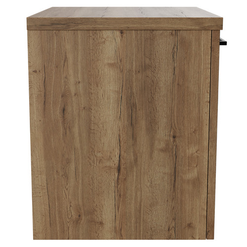 Napoli Tobacco Oak 500mm Wall Mounted Vanity Unit for Countertop Basins with Single Drawer and Matt Black Handle View from Side