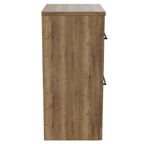 Napoli Tobacco Oak 500mm Floor Standing Vanity Unit for Countertop Basins with 2 Drawers and Gunmetal Grey Handles View from Side