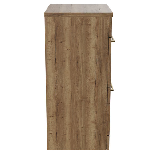 Napoli Tobacco Oak 500mm Floor Standing Vanity Unit for Countertop Basins with 2 Drawers and Brushed Brass Handles View from Side