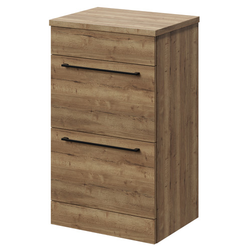 Napoli Tobacco Oak 500mm Floor Standing Vanity Unit for Countertop Basins with 2 Drawers and Matt Black Handles Right Hand View