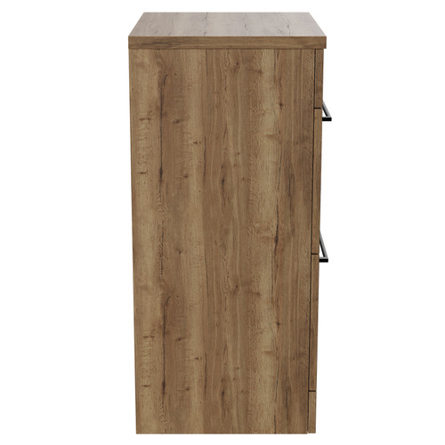 Napoli Tobacco Oak 500mm Floor Standing Vanity Unit for Countertop Basins with 2 Drawers and Matt Black Handles View from Side