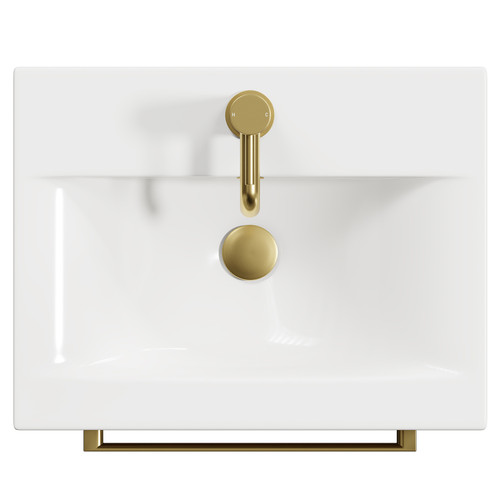 Napoli Tobacco Oak 500mm Floor Standing Vanity Unit with 1 Tap Hole Basin and 2 Drawers with Brushed Brass Handles View from Top