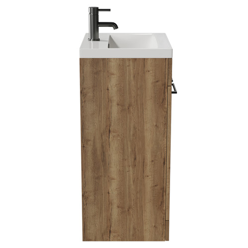 Napoli Tobacco Oak 500mm Floor Standing Vanity Unit with 1 Tap Hole Basin and 2 Doors with Gunmetal Grey Handles View from Side