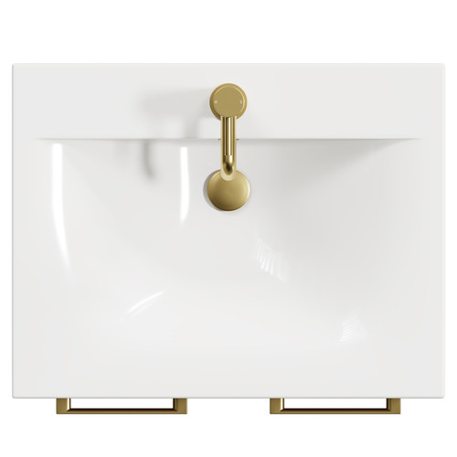 Napoli Tobacco Oak 600mm Floor Standing Vanity Unit with 1 Tap Hole Basin and 2 Doors with Brushed Brass Handles View from Top