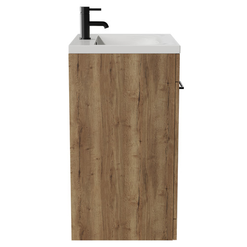Napoli Tobacco Oak 600mm Floor Standing Vanity Unit with 1 Tap Hole Basin and 2 Doors with Matt Black Handles View from Side