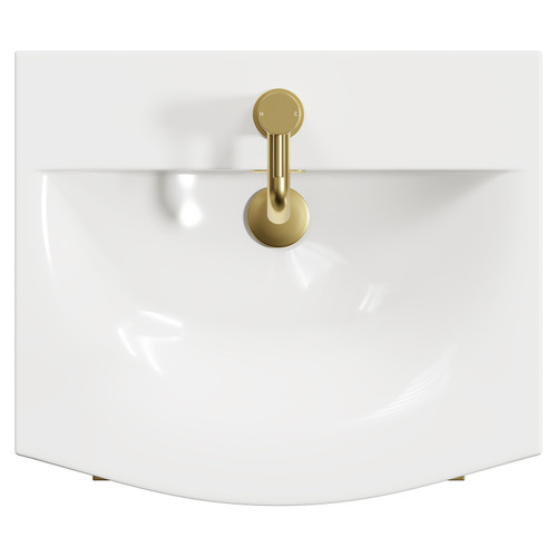 Napoli Tobacco Oak 500mm Wall Mounted Vanity Unit with 1 Tap Hole Curved Basin and Single Drawer with Brushed Brass Handle View from Top